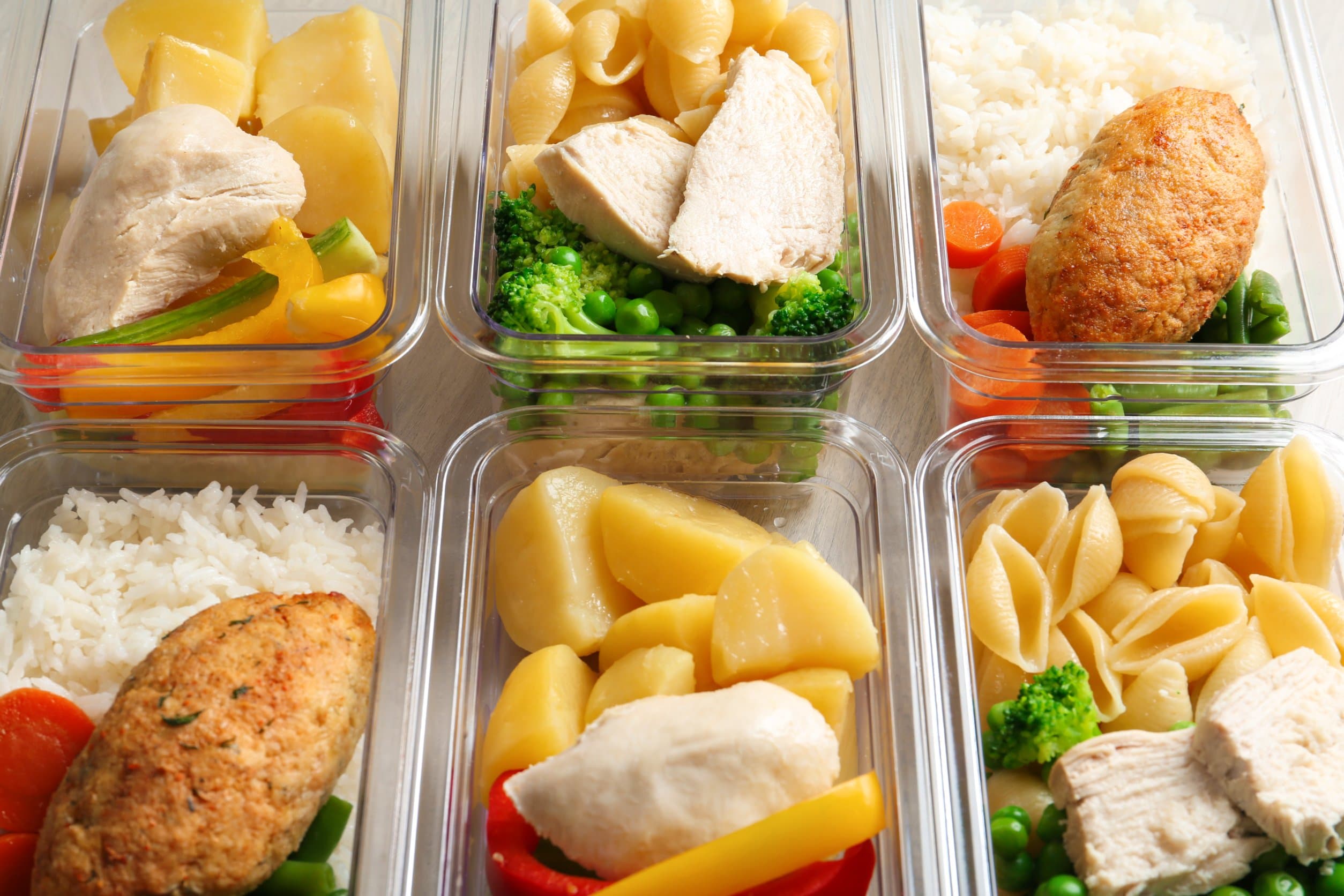 Meal prep containers with high-protein meals